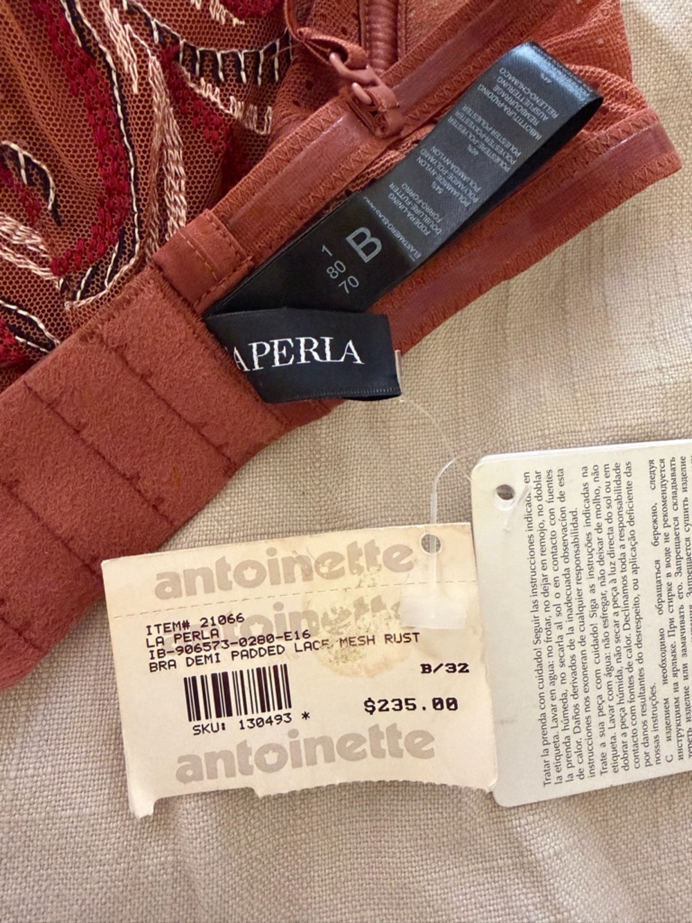 La Perla Rust Red Embroidered Balconette Bra - Picture 3 of 8